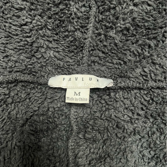 FAVLUX Fluffy Black Sherpa Teddy Open Front Jacket Coat Fall Spring Soft Cozy M - Picture 3 of 3